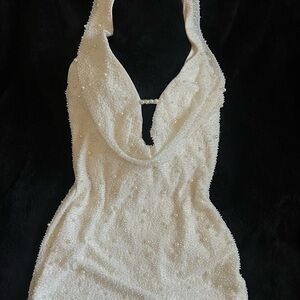 Oh Polly Deep Plunge Embellished Mini Dress